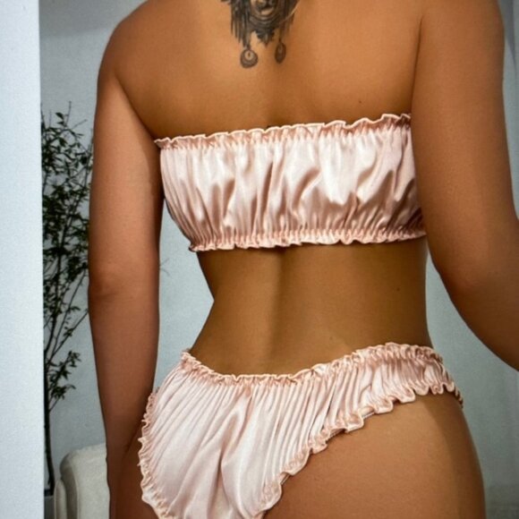 Brand New Frill Trim Satin Lingerie Set Baby Pink Various - Picture 4 of 4